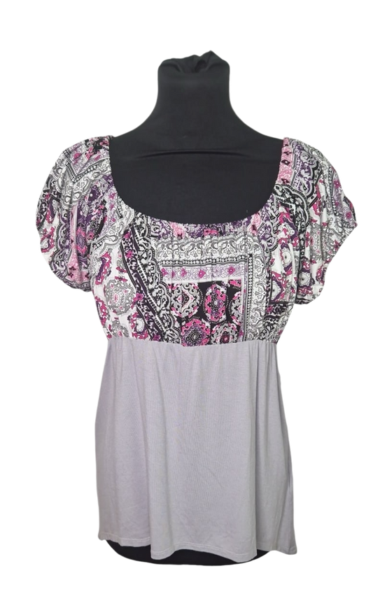 Carmenbluse kurze Puffärmel Hellgrau