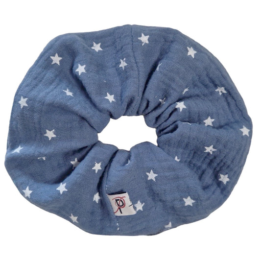 Groß Scrunchie Musselin Sterne Jeansblau