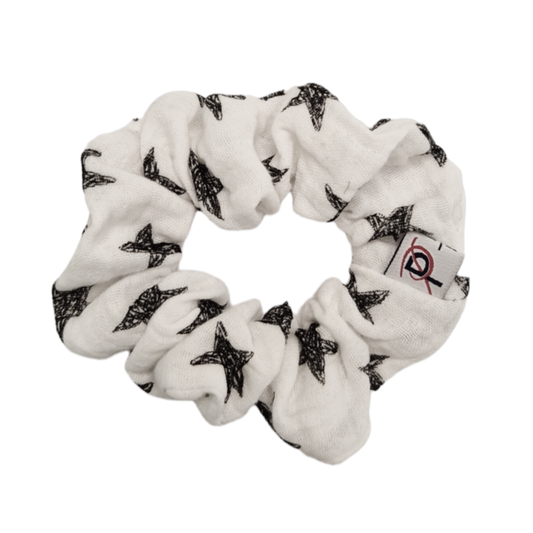 Normal Scrunchie Musselin Sterne Weiss