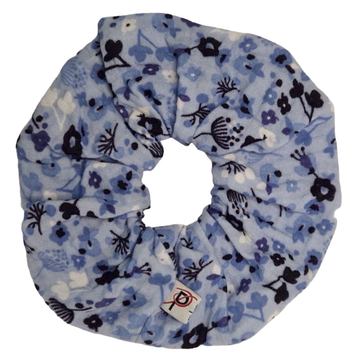 Groß Scrunchie Musselin Blumen Babyblau