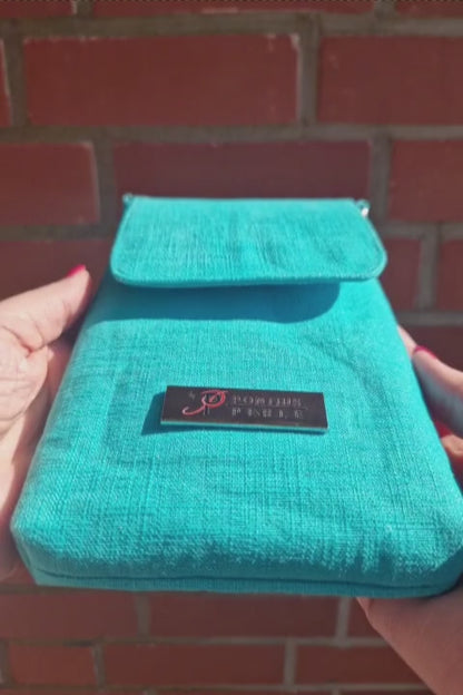 Handytasche zum Umhängen Leinen Türkis