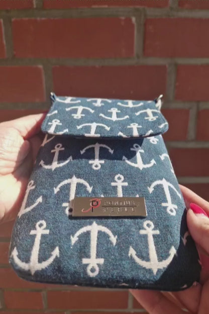 Handytasche zum Umhängen Canvas Anker Blau