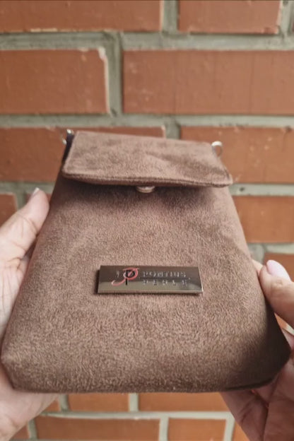 Handytasche zum Umhängen Velours Kunstleder Mittelbraun