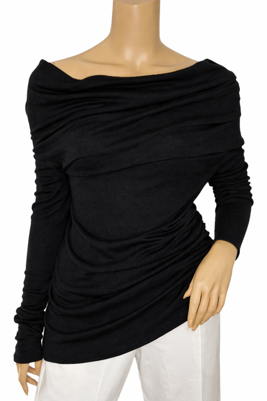 Schulterfreier Modal-Pullover mit Wasserfall-Ausschnitt