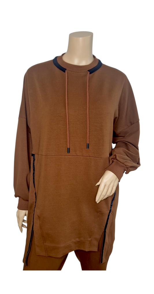 Sweatpullover in Kaffee-Braun mit Kordel-Design