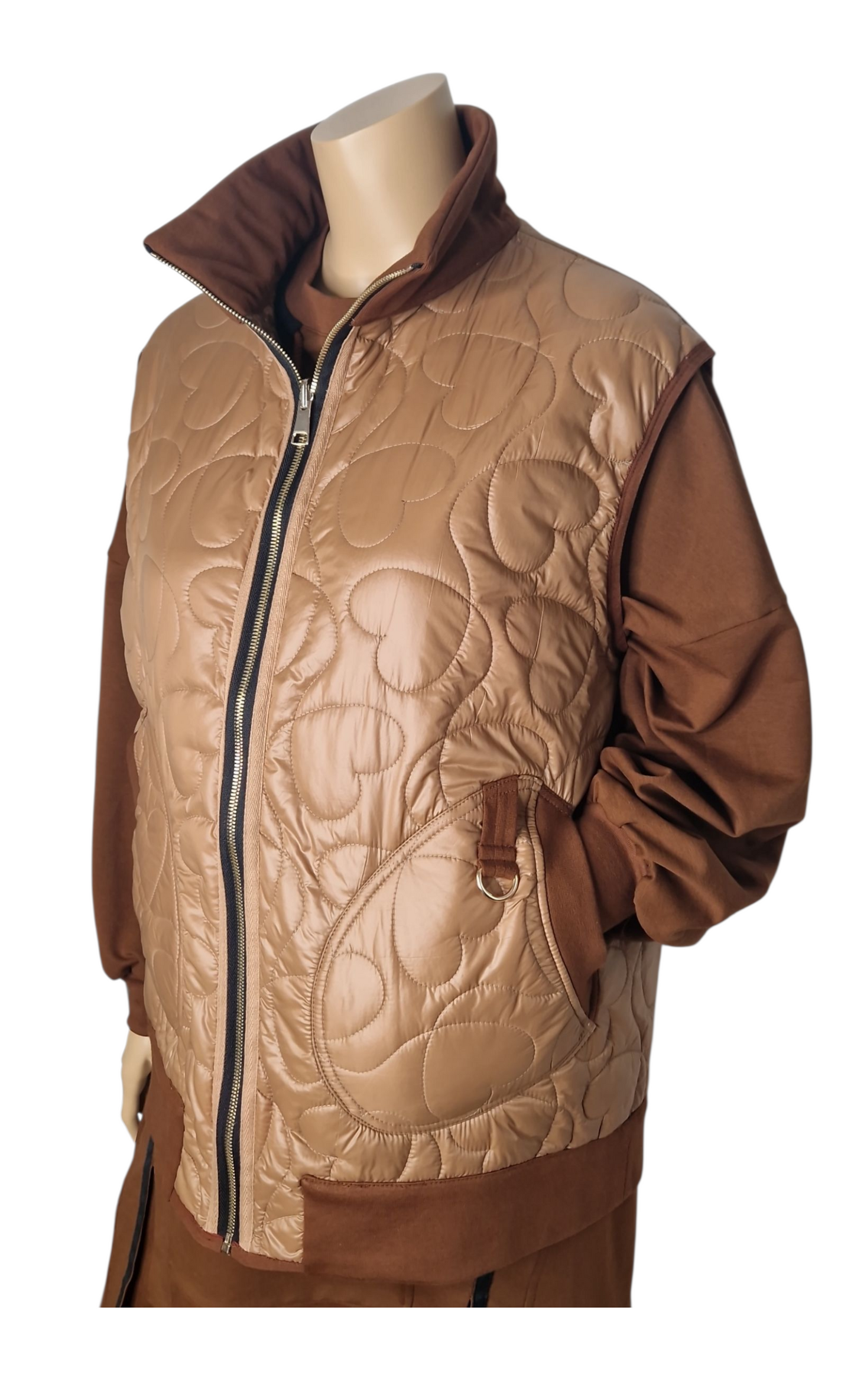 Herz-Steppweste (einseitig) in Uni Caramel