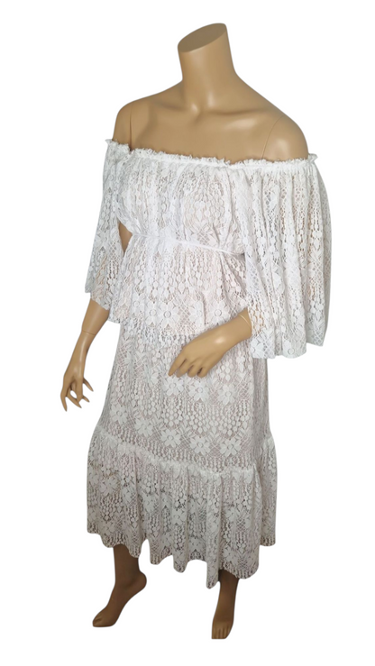 Set Romantisches Spitzenkleid im Boho-Stil - Weiß