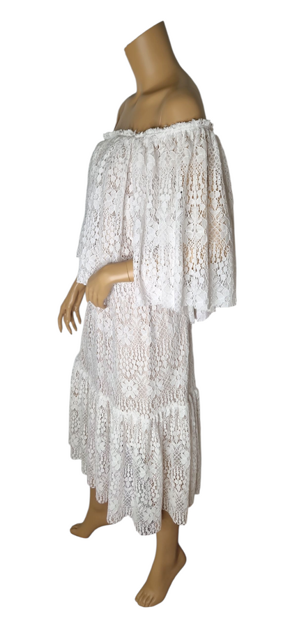 Set Romantisches Spitzenkleid im Boho-Stil - Weiß