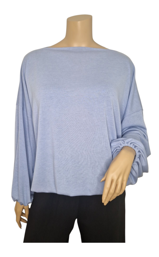 U-Boot Ausschnitt Feinstrick Pullover Babyblau