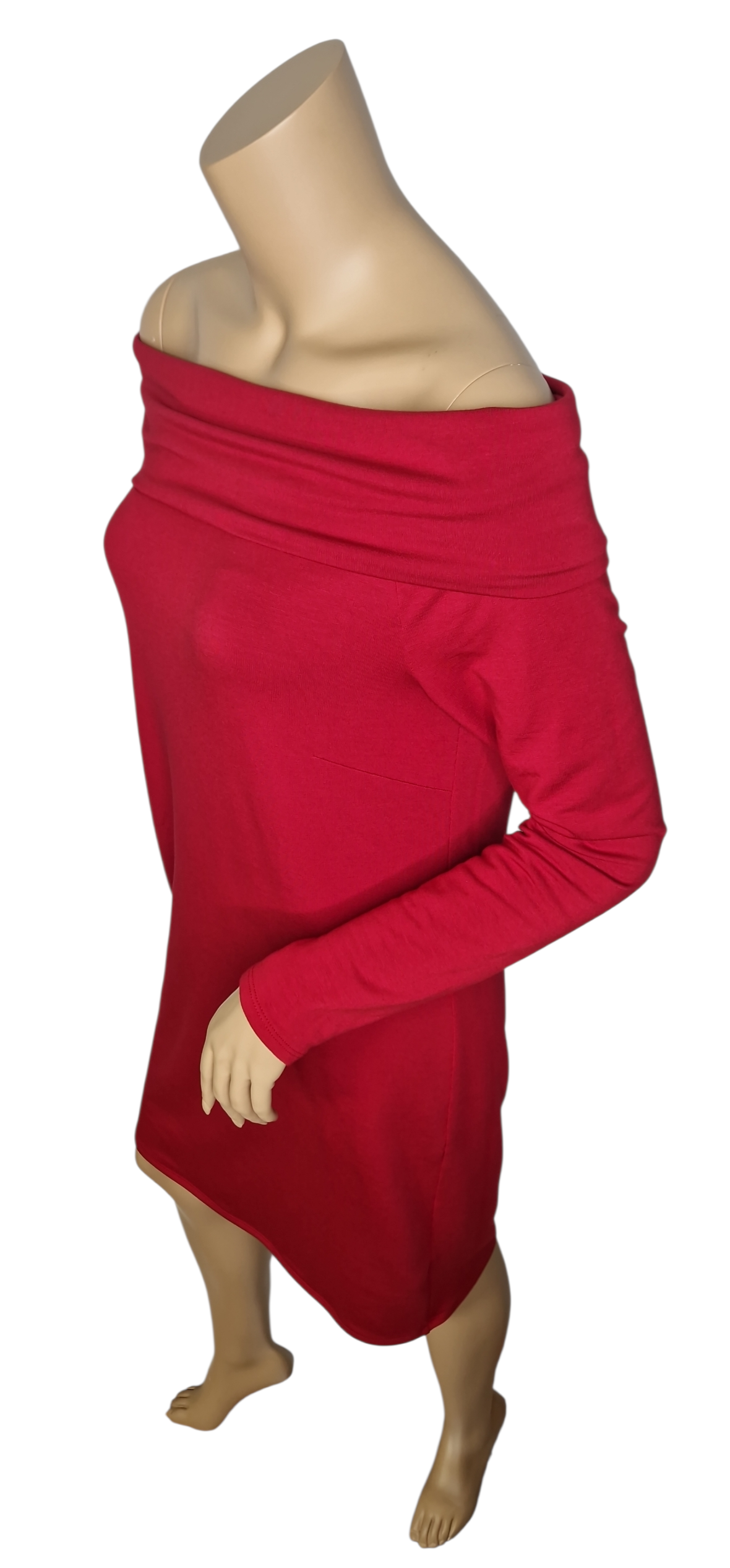 Schulterfreies Kleid aus Modal – Rot