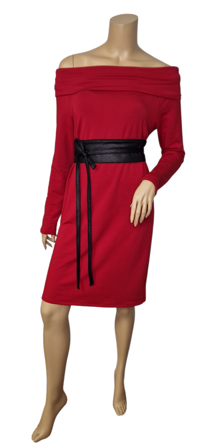 Schulterfreies Kleid aus Modal – Rot