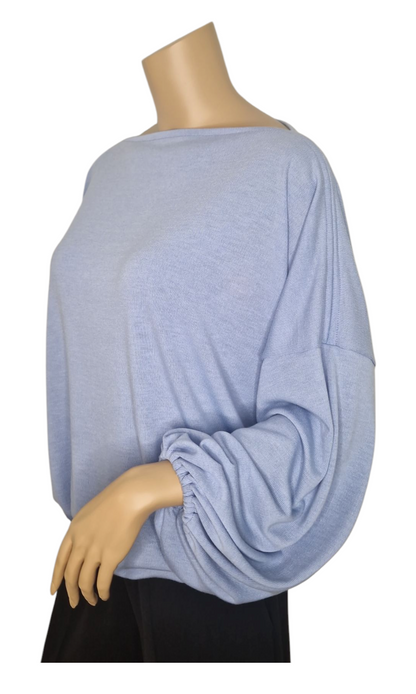 U-Boot Ausschnitt Feinstrick Pullover Babyblau