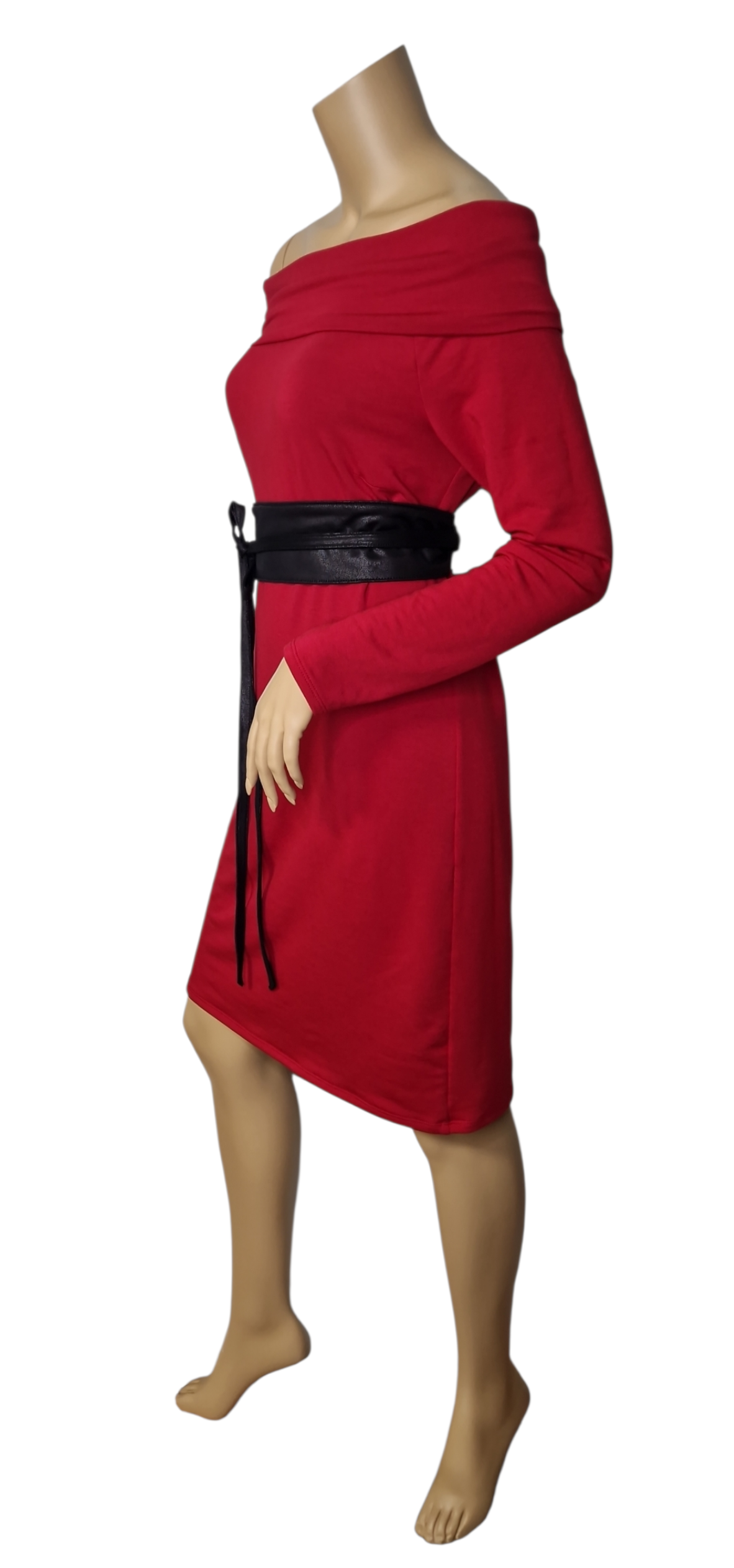 Schulterfreies Kleid aus Modal – Rot