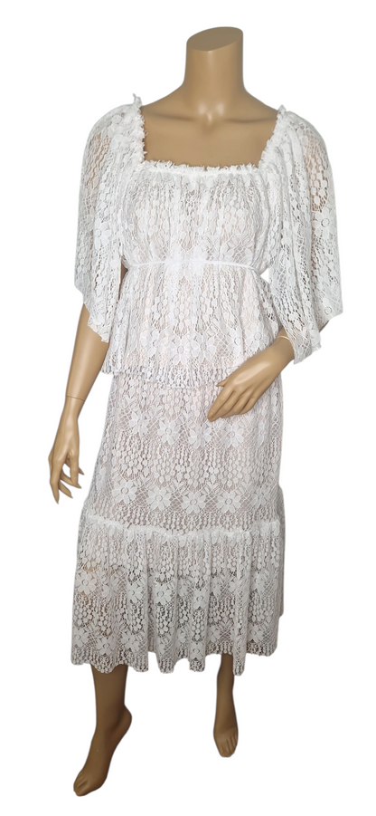 Set Romantisches Spitzenkleid im Boho-Stil - Weiß