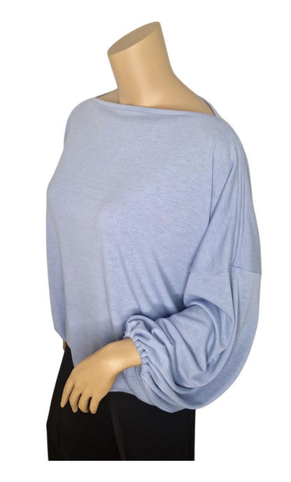 U-Boot Ausschnitt Feinstrick Pullover Babyblau
