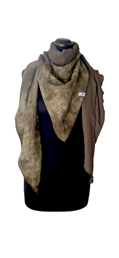 Batik-Uni Musselintuch Khaki