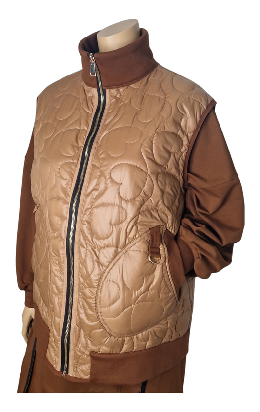 Herz-Steppweste (einseitig) in Uni Caramel