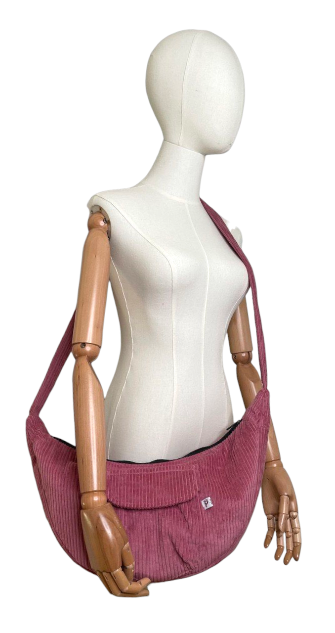 Cord Mondtasche mit Falte in  Altrosa