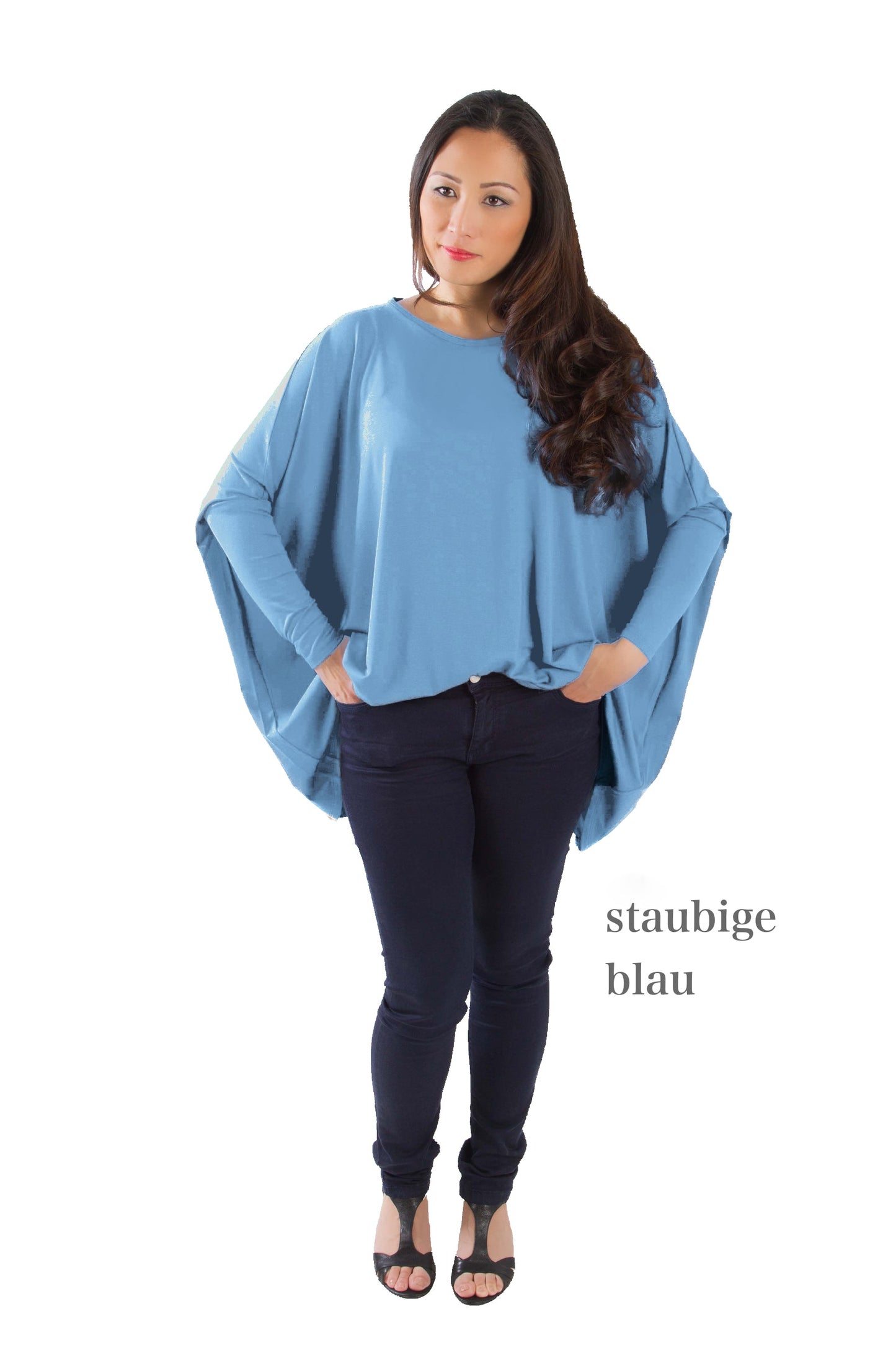 Longshirt mit rundem Halsausschnitt Staubige Blau