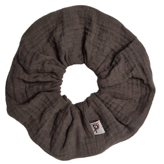 Groß Scrunchie Musselin Taupe Braun