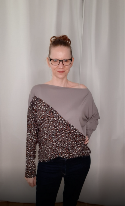 Dolmanärmel-Pullover Leoparden dunkeltaupe/taupe