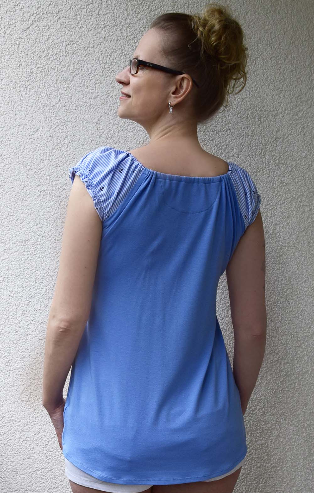 Carmenausschnitt kurze Puffärmel Anker